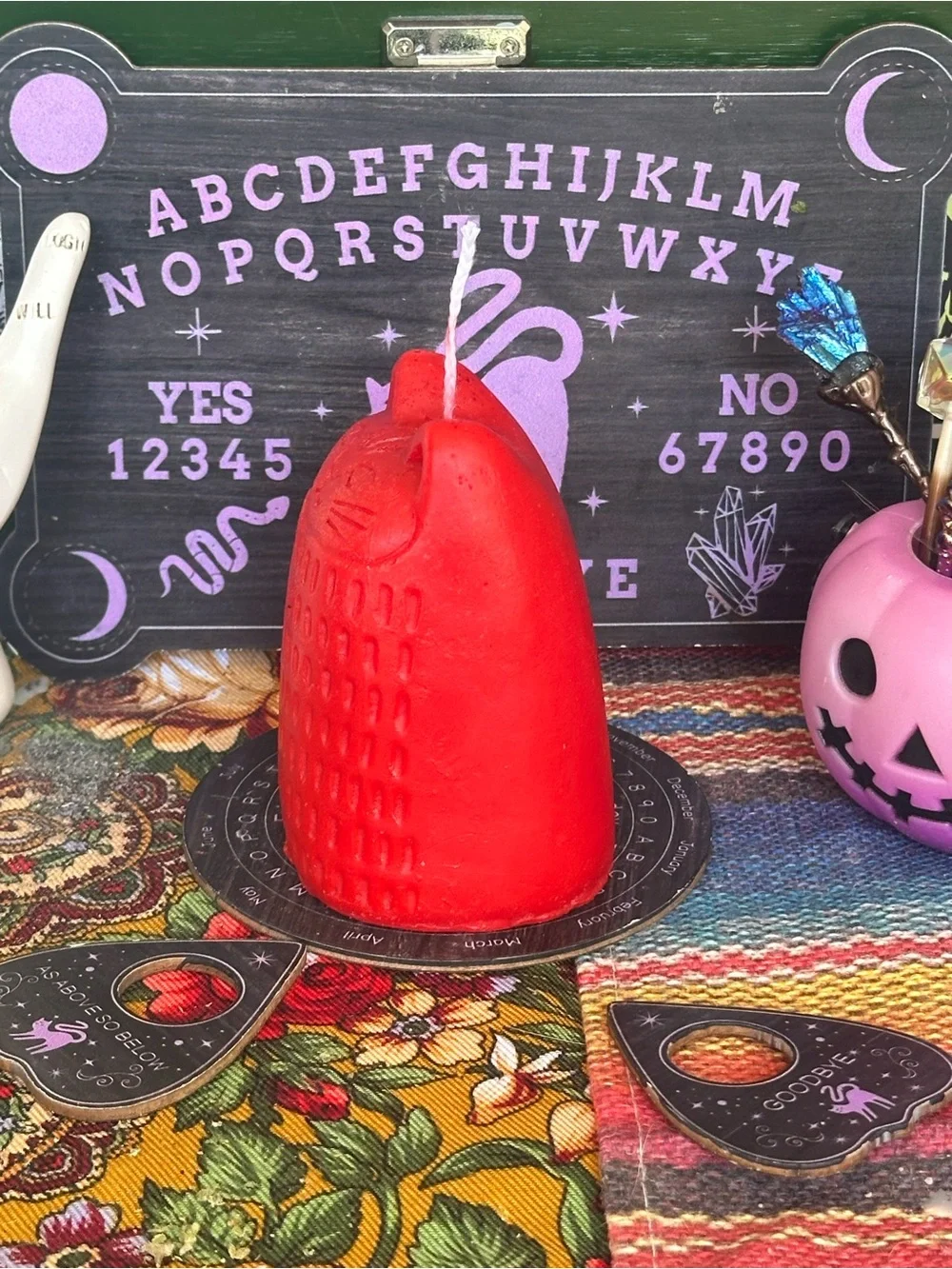 Folk Art Cat Pillar Candle | Whimsical Cat Decor
